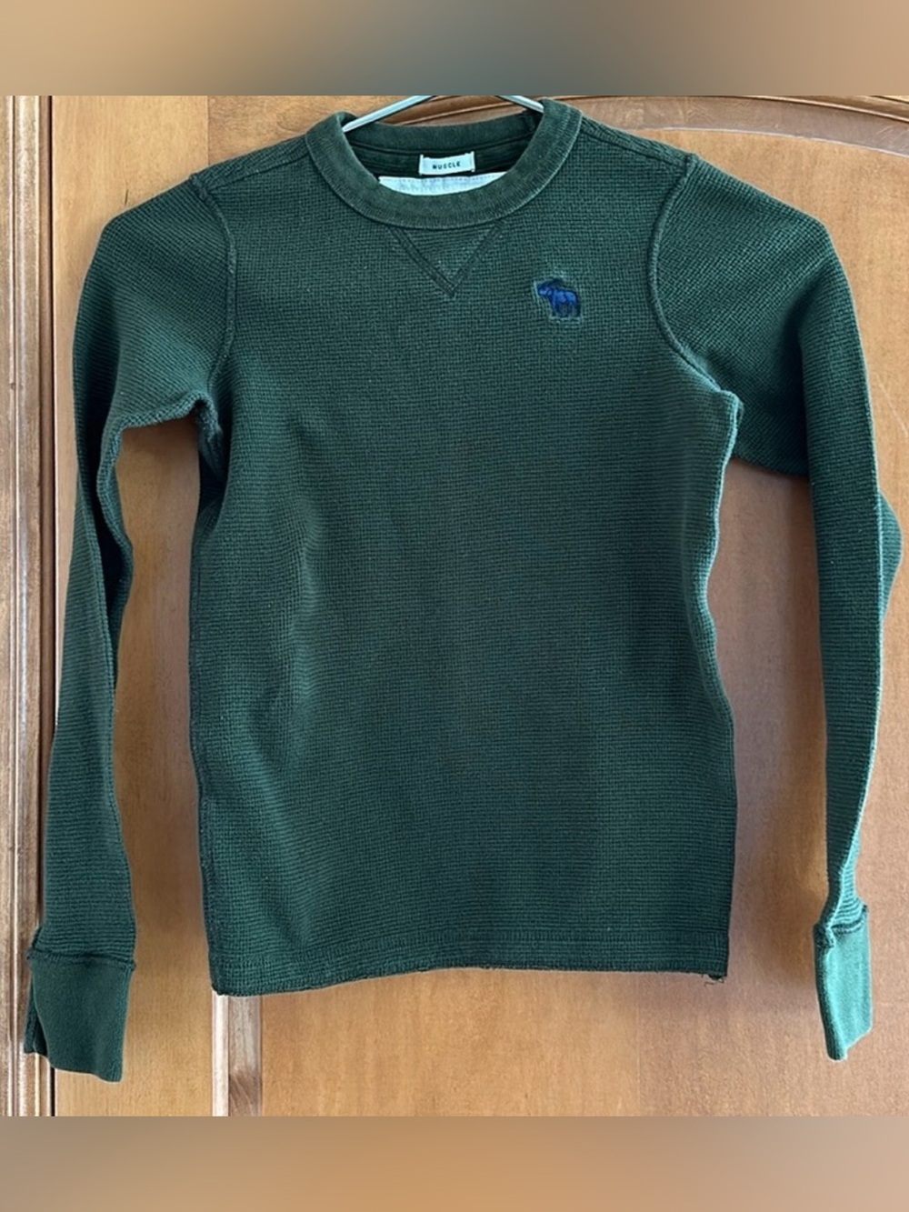 Abercrombie Kids Boys Green Muscle Fit Thermal Waffle Long Sleeve Shirt Size M